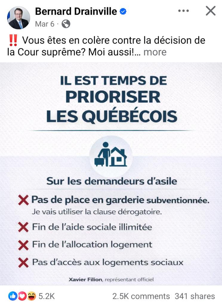 Un coup de pub de Drainville qui prétend « prioriser les québécois » versus les nouveaux et nouvelles arrivantes.