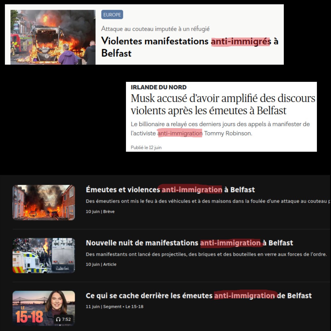 Le Devoir, la Presse et Radio-Canada qui décrivent le pogrom comme une protestation « anti-immigration »